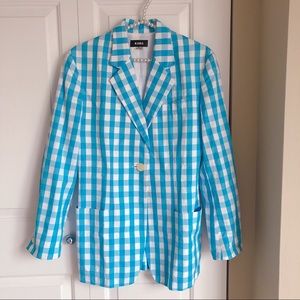 Blue plaid gingham cotton blazer